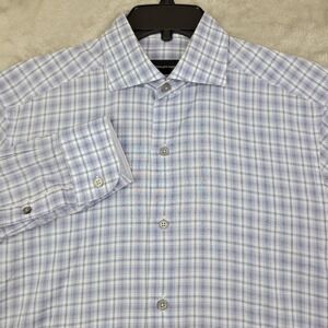 Ermenegildo Zegna Light Blue Plaid Long Sleeve Button Up Dress Shirt Mens Medium